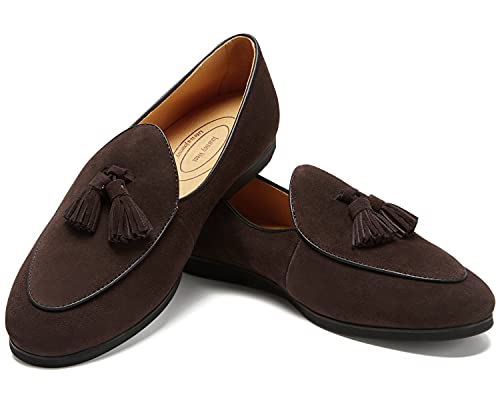 Image of Journey West Men's Suede Leather Belgian Loafers for Men Slip-on Casual Penny Casual Loafers
