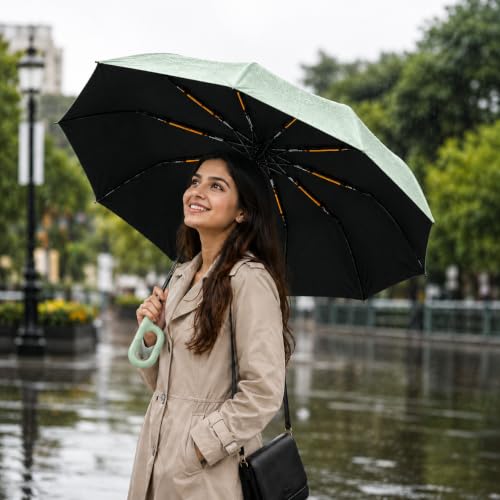 Image of Vasukie Compact Travel Umbrella with Ergonomic C-Shaped Handle, Wind Resistant Folding Umbrella for Men & Women, Lightweight Portable Umbrella for Travel, Office & Daily Use