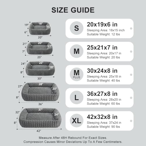 Image of FURTIME Dog Beds Large Sized Dog, Washable Orthopedic Pet Bed with Removable Cover, Rectangle Soft Calming Sleeping Puppy Bed Durable Pet Cuddler with Anti-Slip Bottom, Grey, L(36 inchx27 inchx8 inch)