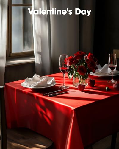 Image of Pureegg Plastic Table Cloth Disposable 10 Pack, 54 x 108 Inch Table Cloths, Valentines Day, Thanksgiving, Christmas Decorations, Fall Tablecloths, Rectangle, Plastic Cover, Leakproof & Sturdy, Red