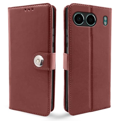 Image of Pikkme Flip Cover Leather Finish | Inside TPU with Card Pockets | Wallet Stand and Shock Proof | Complete Protection Button Flip Case for OnePlus Nord 4 5G (Brown)