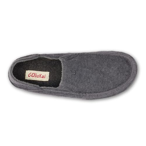 Image of OluKai Moloa Hulu Men's Wool-Blend Slippers, Soft & Heathered Knit Slip On Shoes, Suede Leather Foxing, Drop-In Heel Design