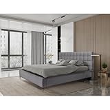 Madera y terciopelo Meublorama Cama MILLIO - Gris Antracita - 180x200 cm - Tela de chenilla rizada - Somier Incluido - Confort Hotel 5 estrellas