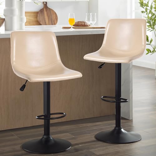 Image of Waleaf Adjustable Bar Stools Set of 2, Modern Faux Leather Swivel Barstools