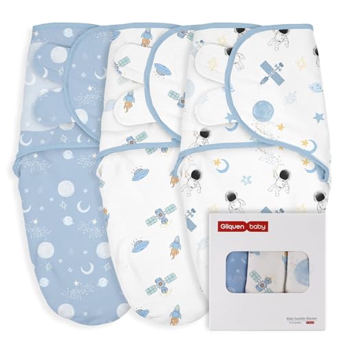 Image of GLLQUEN BABY Swaddles for Babies Boys and Girls - Newborn Swaddle Sack 3 Pack, Baby Swaddle 0-3 Months, Soft Sleep Sack, Blanket Wrap, Space & World, Baby Essentials