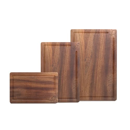 YangDream 3-Piece Acacia Wood Cutting Board Set. All-natural, chemical-free, zero microplastics. Perfect for prepping meats, cheese, and stylish serving.
