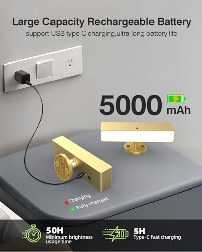 Image of iThird Battery Operated Wall Sconce Set of 2, Gold Rechargeable | Type-C 5V 1A charging, 360 rotation, 3000K /4000K /6000K, remote and button control