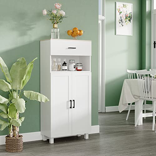 HOMCOM Sideboard, Nordic Storage Cabinet with Drawer, Doors and Open Countertop, Freestanding Kitchen Cupboard for Living Room, Dining Room, 130cm, White - Image 2