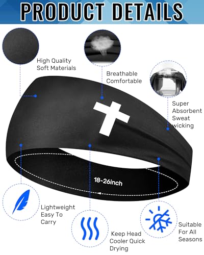 Image of Shihanee 6 Pcs Christian Headbands for Men | Jesus Cross Athletic Sweatbands, Moisture Wicking, Christian Workout Accessories, Football Baseball Running Sports Training
