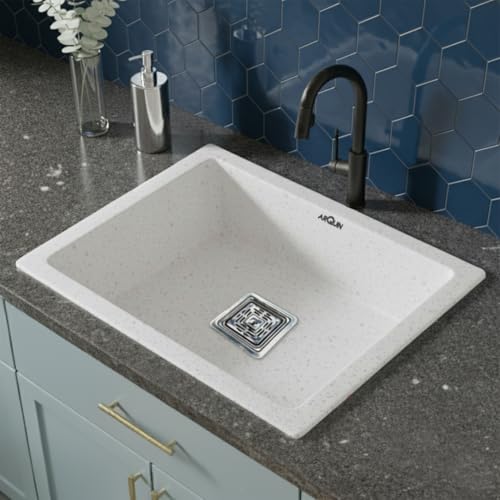 Image of ARQUIN Quartz Sink 21x18x9 Inch Rosa | Single Bowl Sink | Durable & Scratch-Resistant | Undermount /Topmount Including Coupling, Waste Pipe & Fruit Washing Basket