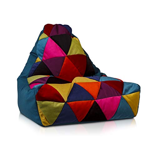 Ecopuf Keiko M Patchwork Sitzsack aus Mikrofaser - Plüsch-Bean-Bag mit Tragegriff - 100x85Cm