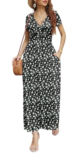 Image of CATHY Maxi Dresses for Women Short Sleeve V-Neck Casual Long Summer Wrap Dress with Pockets