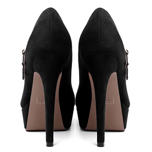MOVINSTEPS Womens Buckle Suede Round Toe Sexy Solid Platform Adjustable Dual Strap Night Club Mary Jane Stiletto High Heel Pumps Shoes 5 Inch4