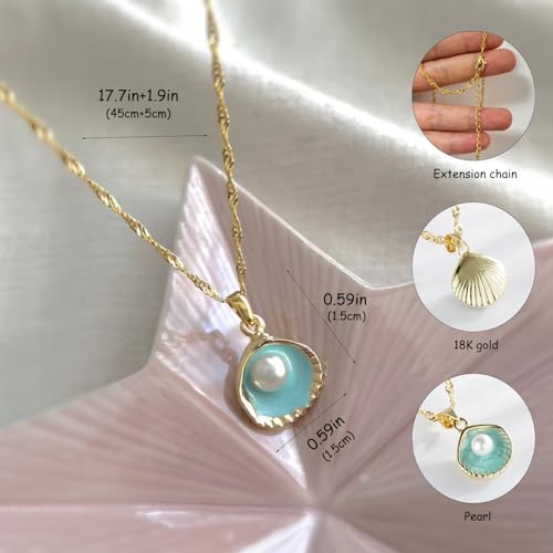 Shell Pearl Necklace Charm Necklace Beach Jewelry for Women Dainty Gold Chain Simple Summer Jewelry Blue Seashell Jewelry Gifts for Women3
