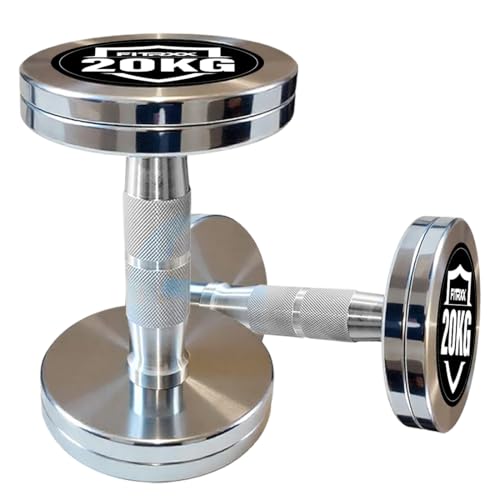 Fitrxx Pair of chrome plated steel Fixed Weight Dumbbells - Gym equipment for home workout | Fitness Gym Dumbbell set for Muscles | stainless steel dumbles set | Dumbell Weights for Workout (Silver, 20 Kg Pair)