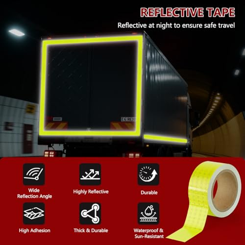 AOOWU Reflektierendes Klebeband Fluoreszierende Gelb, 10m x 5cm Wasserdicht Reflektorband, Hochintensives Selbstklebend Warnband Markierungsband, Conspicuous Warning Tape für Fahrzeuge,Autos,Anhänger