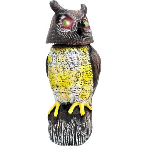 GIFTEXPRESS 1Pcs Solar Power Owl Decoy – 17″ Motion Sensor Pest Repellent with Rotating Head, LED Eyes & Sound – Fake Horned Owl for Garden, Yard, Balcony, Farm, Patio, Roof, Lawn- Life Size
