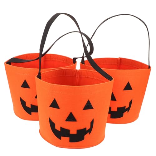HOLIDYOYO 3個ハロウィン毛フェルト製パンプキンバッグ 軽量で丈夫なトリックオアトリート用ミニ南瓜バスケット 向けパーティーお菓子入れ ハ