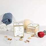 SUMTree 2 PCs Qtip Cotton Ball Holder Gold Glass Qtip Dispenser with Lid, Floss Swab Bathroom Storage Jar Canister with Crystal Handle, Glass Storage Jar for Kitchen Bathroom Dressing Table - Image 4