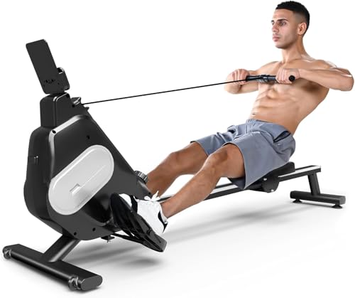 16 Levels Adjustable Magnetic Rowing Machine with Phone Holder for Home Gym Office, 350LB Capacity with LCD Monitor