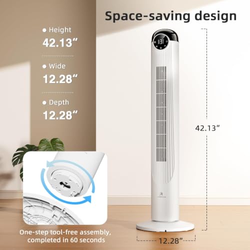 Image of Antarctic Star Tower Fan, 41 Inch DC Motor Bladeless Oscillating Fan with Remote, 6 Speeds & 4 Modes, LED Display, 9H Timer, Quiet Floor Standing Fan for Bedroom Living Room Office, White