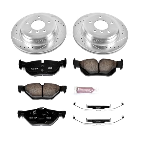Image of PowerStop Rear Brake Kit for BMW 328i 2011-13 | BMW 328i xDrive 2011-13 - Drilled and Slotted Disc Rotors with Carbon-Fiber Ceramic Brake Pads Replacement, K5980