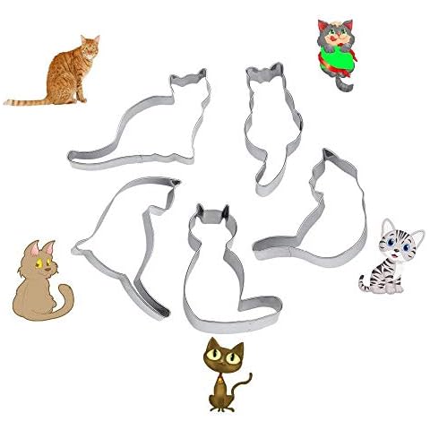 Cookie Cutters, 5Pcs Stainless Steel Cute Cat Shape Biscuits Cutters Baking Tools for Biscuit Pastry Fondant Sandwich Cake Decoration Cover