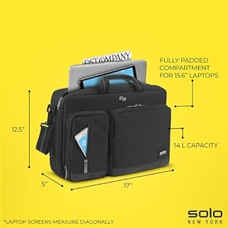 Solo New York Hybrid Briefcase Backpack - Laptop Carrying Bag for Women & Men, Fits 15.6" Computer, Brief for Travel & Work, Internal Tablet Pocket, Adjustable Shoulder Strap - Duane, Black