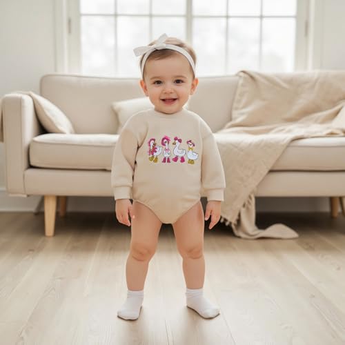 Infant Baby Girl Fall Winter Clothes Newborn Outfit Goose Long Sleeve Bubble Romper Bodysuit Farm Goose Outfit2