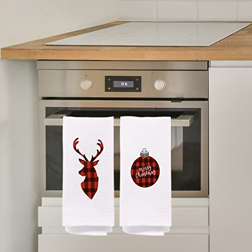 Negiga Merry Christmas Socks Forest Deer Tree Reusable Waffle Weave Dish Cloths Towels 24X16 Inch,Christmas Winter Decor Decorative Dish Towels For Cooking Drying Cleaning Kitchen Bathroom,Set Of 4 #TOP1