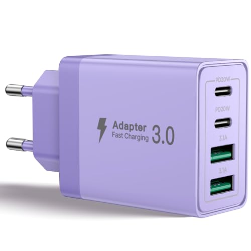 Aioneus Cargador USB C, 40W Cargador iPhone Carga Rápido 4 Puertos Enchufe USB C con Doble PD Tipo C y USB A, Movil Cargador Pared USB Múltiple Adaptador Corriente para iPhone 16 15/14/13/12, Samsung