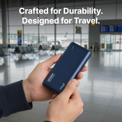 Image of pTron 20000mAh Powerbank w / 22.5W Fast Charging, USB & Type C Output, Built-in Cables, Compatible w /Power Delivery, Quick Charge for iPhone, Android Mobile & Tablets, Dynamo Storm (Indigo Blue)