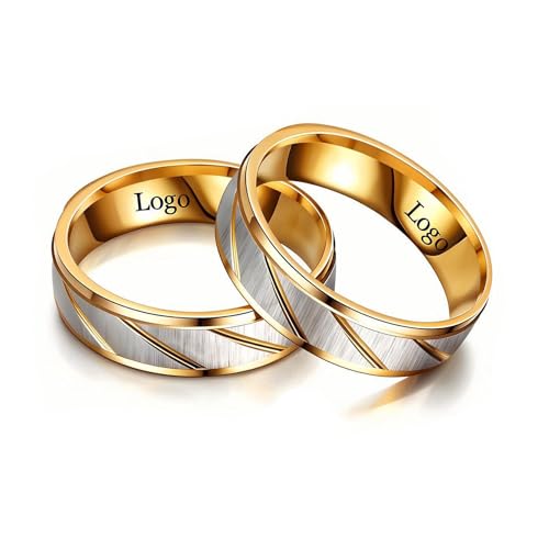 Ihanskio Personalizzato Anello per le Coppie Doppio Della Banda di Colore Del Modello Anelli All'interno Può Inciso Personalizzato di Nozze Promessa Anelli di Fidanzamento 6-13# (Couple ring,1 PAIR)