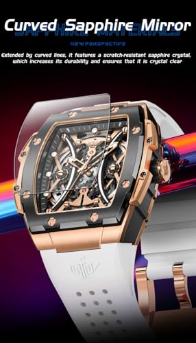 Image of OLEVS Watch Men Self Winding Luxury Skeleton Mechanical Business Dress Square Wrist Watches Calendar Watches