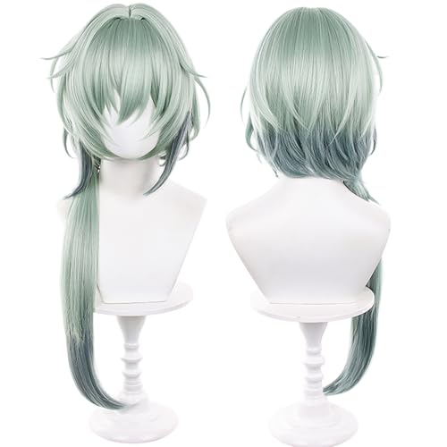 Image of Anime Green Wig Long Straight Wig with Ponytail and Bangs Adult COS Game Cosplay Wigs Naxa Halloween,Christmas,Comic con,Game Show,Party