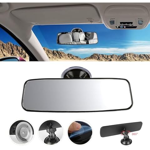Liehuzhekeji Car Rear View Mirror with Suction Cup, Liehuzhekeji Anti Glare Wide Angle HD Auto Inside Rearview Mirror, 360 Degrees Adjustable Universal for Vehicle, Truck, SUV Cover
