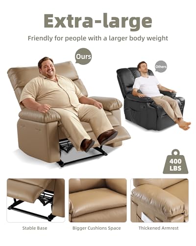 Image of GarveeHome Oversized Recliner Chair - PU Leather Manual Recliner for Adults, Lazy Chair with 1.5X Sponge Comfort Arm and Back for Living Room, Bedroom
