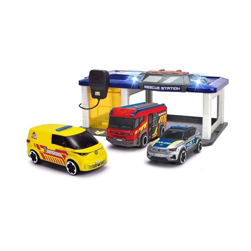 Station SOS Dickie Toys avec 3 voitures pour stimuler l'imagination des enfants dès 3 ans