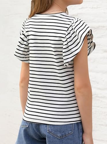Image of Girls' Summer Shirts Cute Tops Ruffle Sleeve Crew Neck Casual Tees