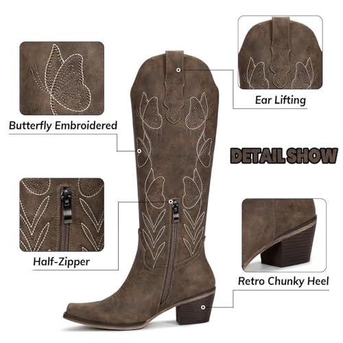 Image of wetkiss Knee High Cowboy Boots for Women, Stable and Comfortable | Western Style,Cowgirl Boots,Versatile,Pull On,Various Occasions,Non-slip Sole,Bohemian Rural Style