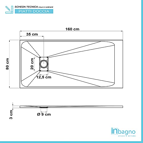 Piatto Doccia In Resina, Disponibile In Diverse Misure, Design Ultraslim Con Effetto Pietra Serie Agorà (80X160, Bianco) - 4