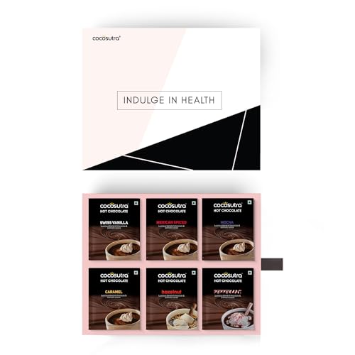 Drinking Chocolate Mix | 12 Single-Serve Sachets (20g Each) | 2 Sachets Each Flavour | Swiss Vanilla, Mocha, Caramel, Hazelnut, Mexican Spiced & Peppe