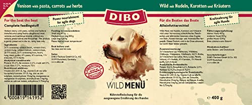 DIBO Menü Wild, 6 x 400g-Dose, Hundefutter, Nassfutterohne Konservierungsstoffe, Reine Fleischdosen aus frischem und natürlichem Fleisch Qualität