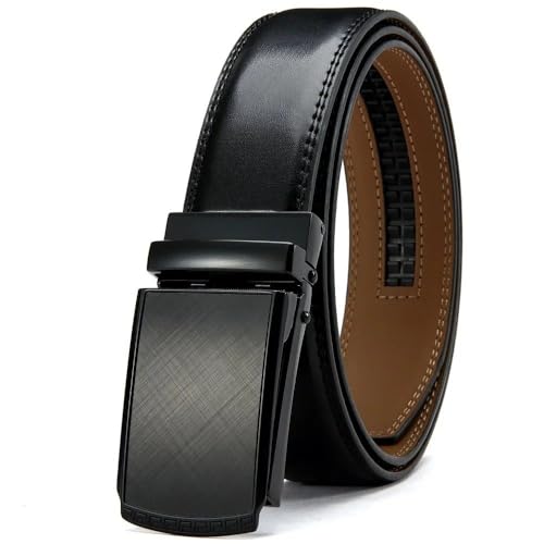 Mens Belt Genuine Leather Luxury Belt Metal Automatic Alloy Buckle Fashion Ratchet Belts for Men