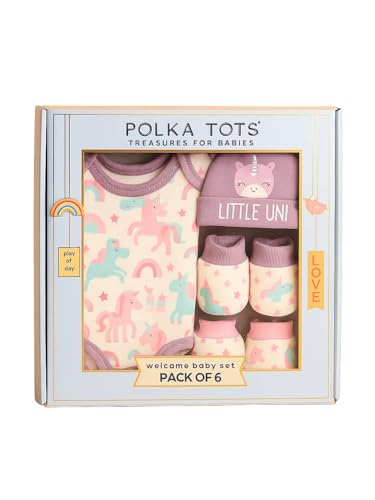 Image of POLKA TOTS Premium Cotton Newborn Baby Gifts Set (Pack of 6) | Ultra-soft, Breathable & Lightweight Baby Kit for New Born | Infant Clothes 0-3 Months | Baby Shower Gifts for Mom to Be & New Mothers