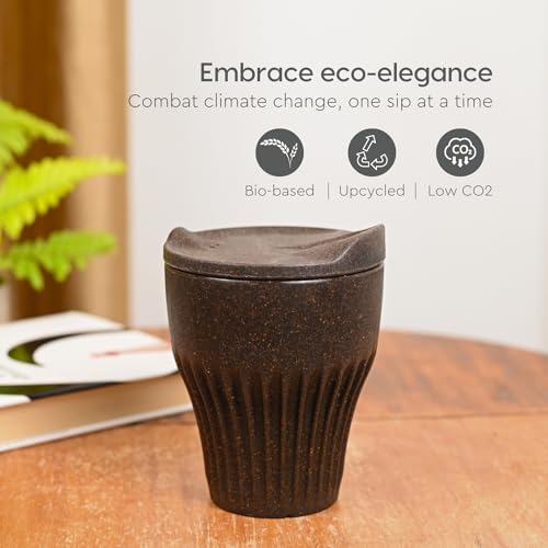 Image of Eha Earth Friendly Rafter Coffee Mug with Lid | Tea Cup Set | 300 ml | Made with Rice Husk | Microwave Safe Mugs for Gifting | 4 Unit | Multi Dark