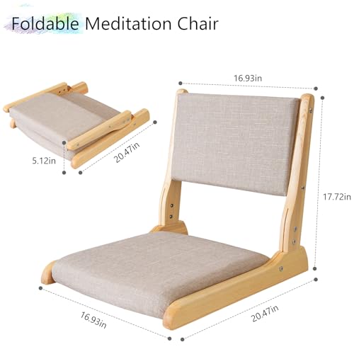 Image of Japanese Floor Chair with Back Support, Foldable Meditation Chair, Legless Tatami Chair with Cushion, Floor Seat for Living Room, Bedroom, Bay Window (1, Gray)