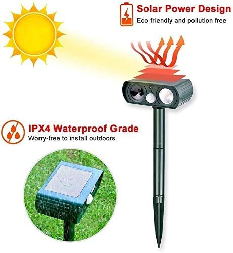 Cat Repellent, Solar Powered Waterproof Animal Deterrant, Solar Powered Deterrent with Motion Sensor and Flashing Lights Outdoor Solar Farm Garden Yard Device, Dogs, Cats, Birds - Image 2