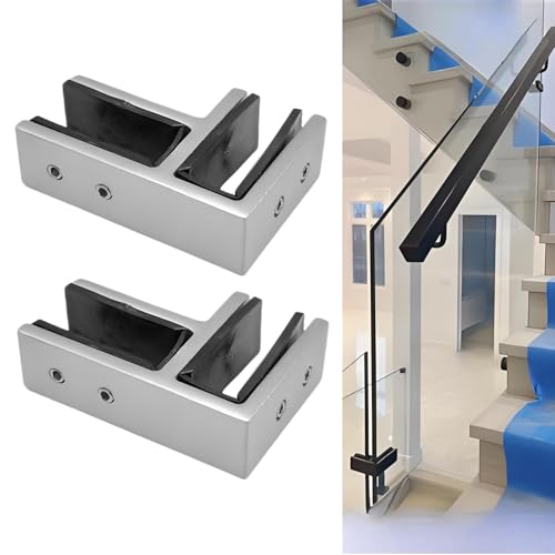 KMERCE Abrazadera de valla de vidrio de acero inoxidable 304, barandilla de escalera, soporte de valla de vidrio, para balcón, jardín, terraza (bilateral 90 grados, acero inoxidable)