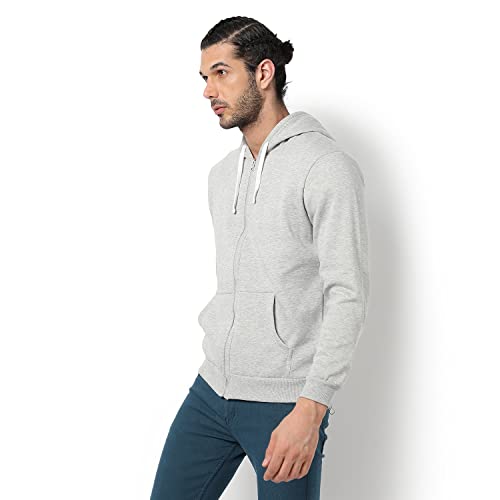 Image of CAHOOT Men's Dark Blue Zip-Front Hoodie with Contrast Drawstring for Casual Wear | Long Sleeve | Hooded Neck | Zipper Closure | Cotton Sweatshirt Crafted with Comfort Fit for Everyday Wear